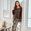 Pijama de noche de mujer de forro polar cepillado DTY personalizado para noches relajantes en casa, estampado o de color sólido