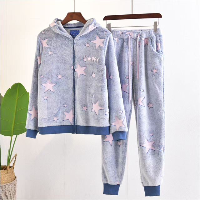 Conjunto de pijama de forro polar con certificación Oeko-tex, estampado de estrellas y cremallera con puños