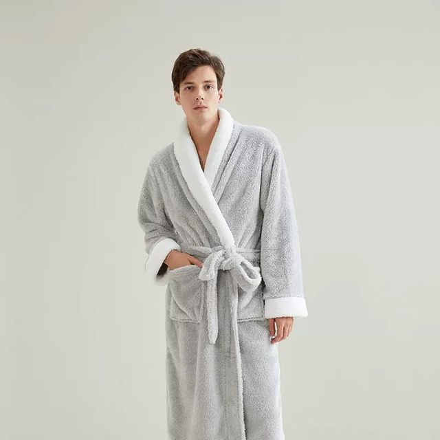 Albornoz de lana de felpa de lujo para hombres y mujeres: bata larga suave, cálida y acogedora con cuello chal 